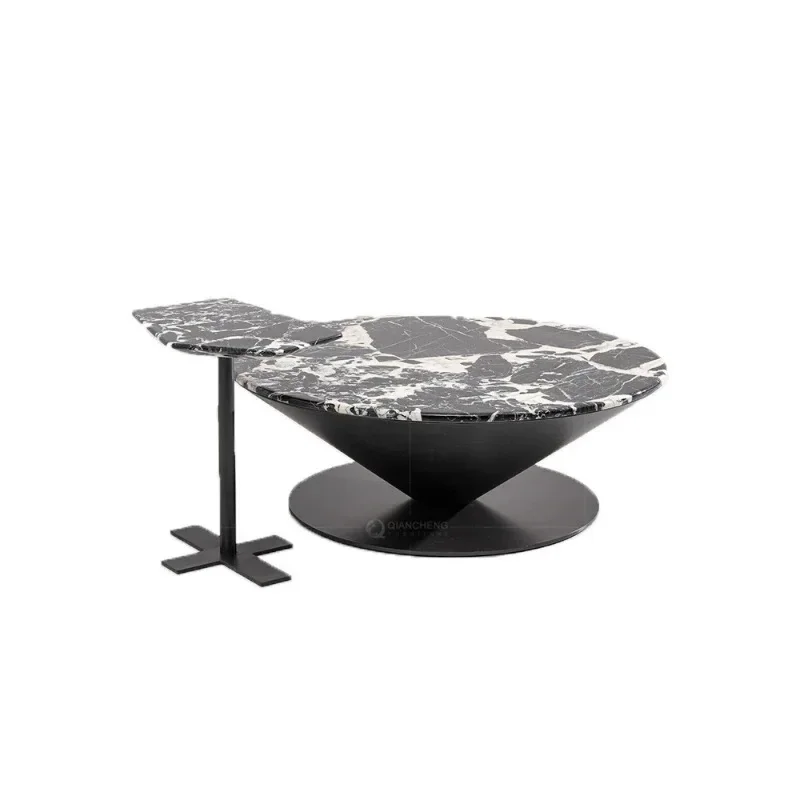 

Italian minimalist, natural marble coffee table, floating round table, living room for home use