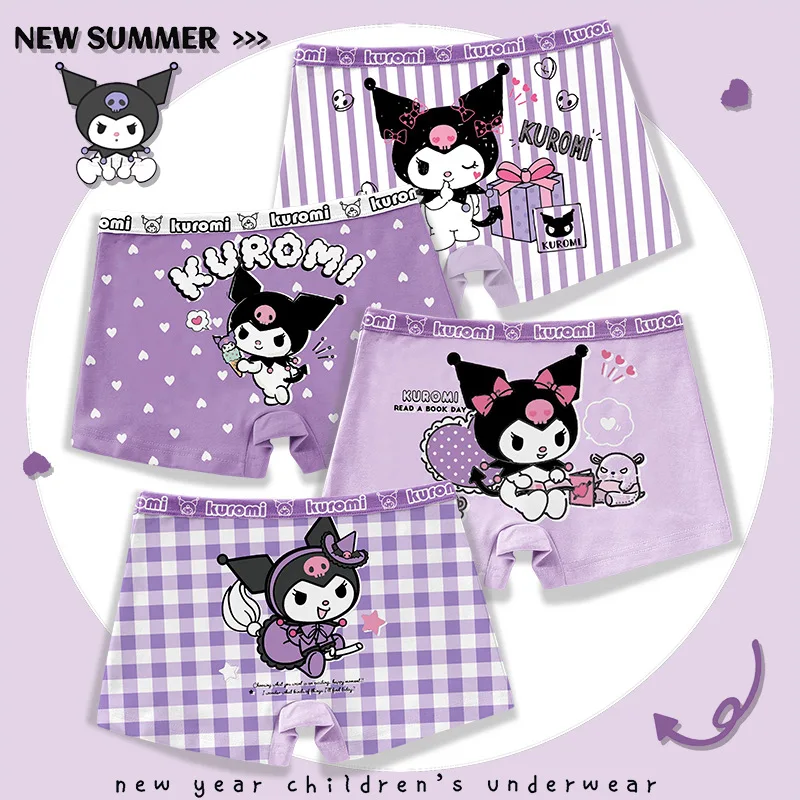 

4Pcs Sanrio Kuromi Melody Girl Underwear Children Cute Cartoon Print Boxer Shorts Kids Summer Comfortable Thin New Style Gift