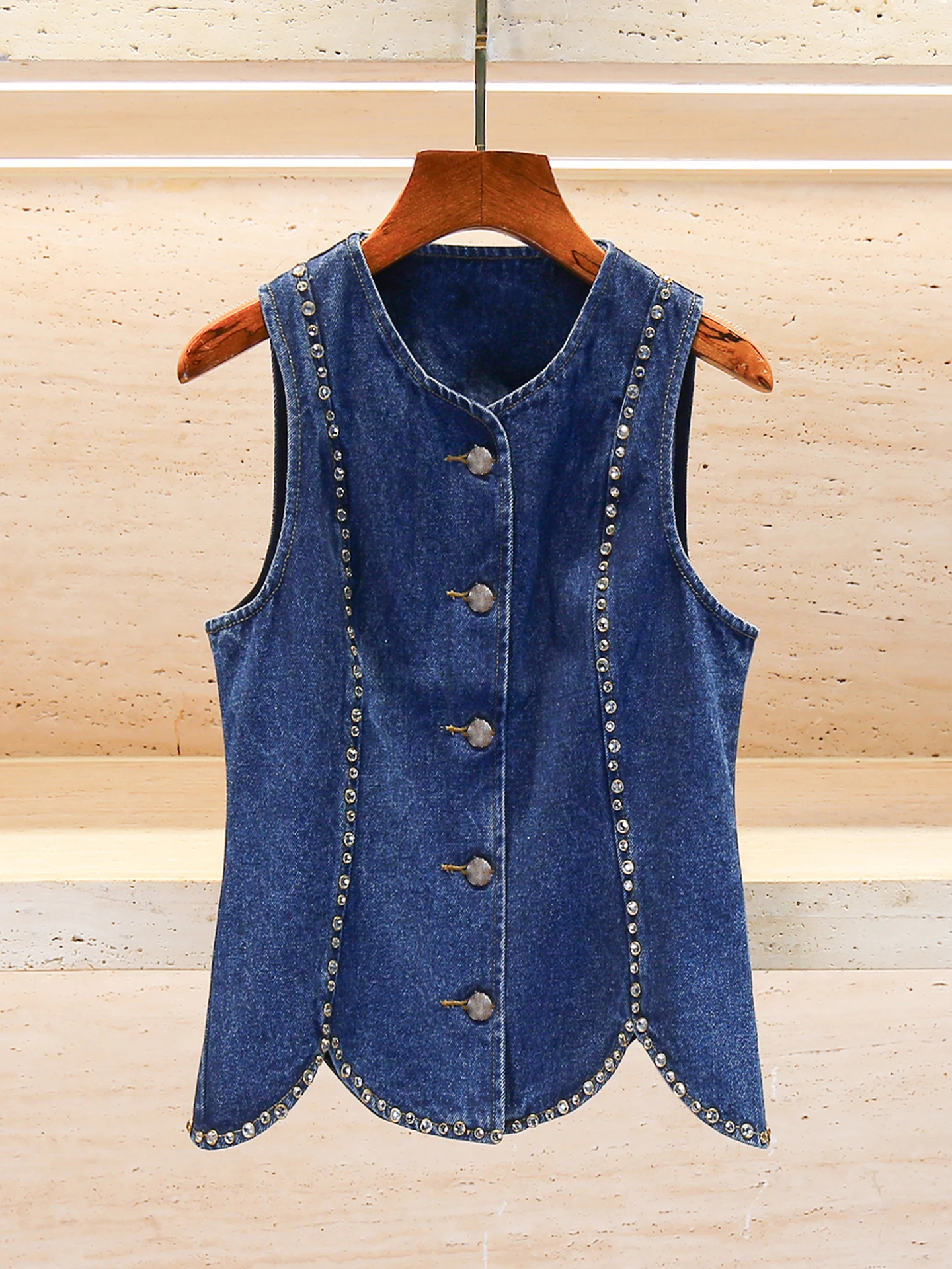 S Home South Oil الراقية المرأة الصيف تصميم تحسس الماس الجينز سترة علوية المرأة Faion تخفيف Sle ort طول #1