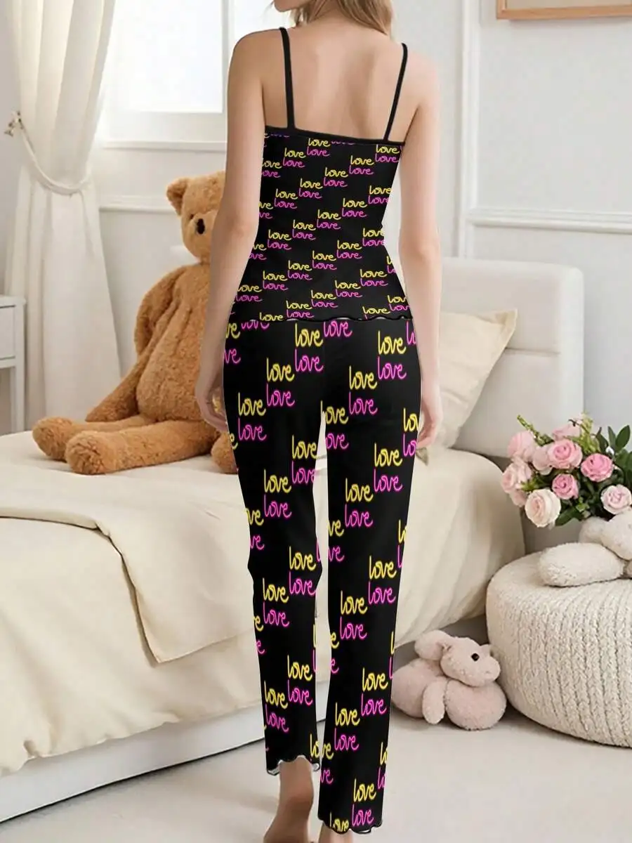 

Women Pajama Set Love Print Casual Lounge Sleepwear Soft Comfortable Home Wear