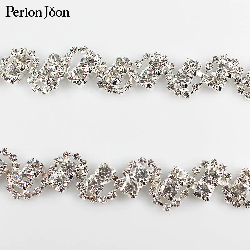 1 Yard Metal Chain Ribbon For Party Wedding Dresses And Bags 2 Crystal Rhinestones Decoration Shoe Accessories ML011