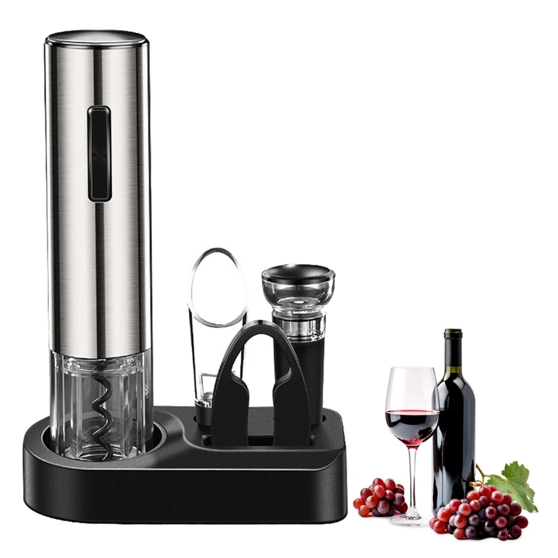 

4In1 Electric Wine Bottle Opener Vacuum Wine Preserver With Wine Aerator, Foil Cutter & Storage Base