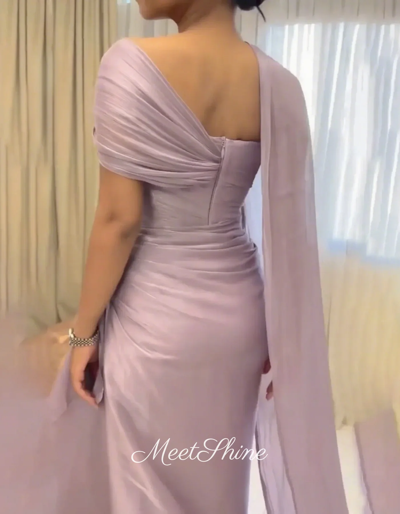 Elegant สีม่วงหนึ่งไหล่ชีฟองชุดราตรีผู้หญิงง่ายซาอุดีอาระเบีย Mermaid งานแต่งงานอย่างเป็นทางการพรหมชุดที่กําหนดเอง