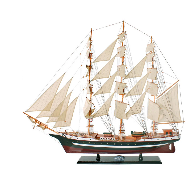 Large assembled wooden boat model sailing boat smooth sailing, wooden crafts decorative ornaments