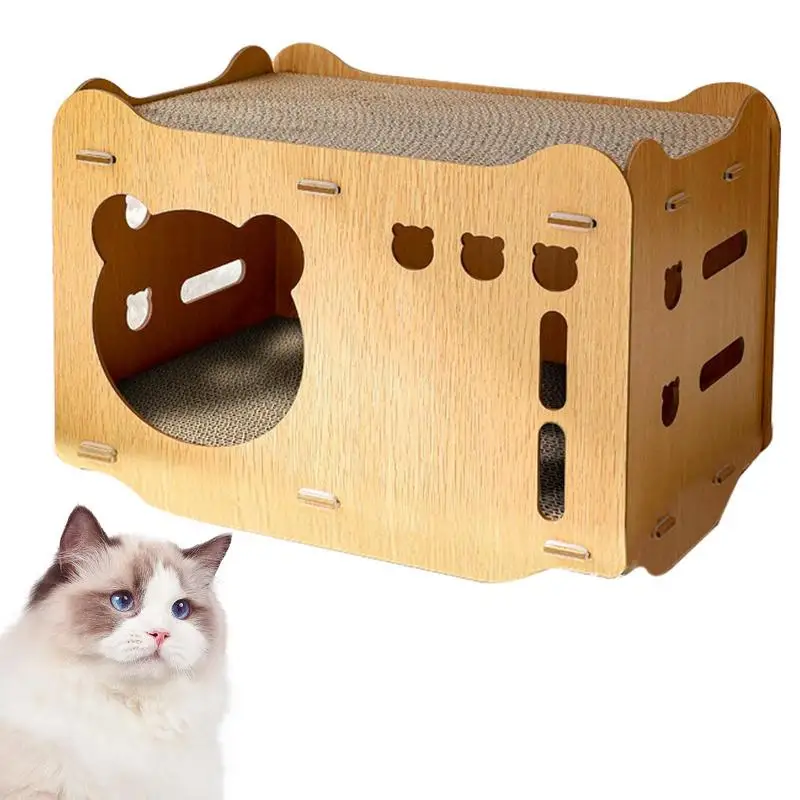 Scratch Pad For Cats 2-In-1 Multipurpose Cat House Claw Safe Natural Recycled Materials Scratch Textures Design Durable Cat