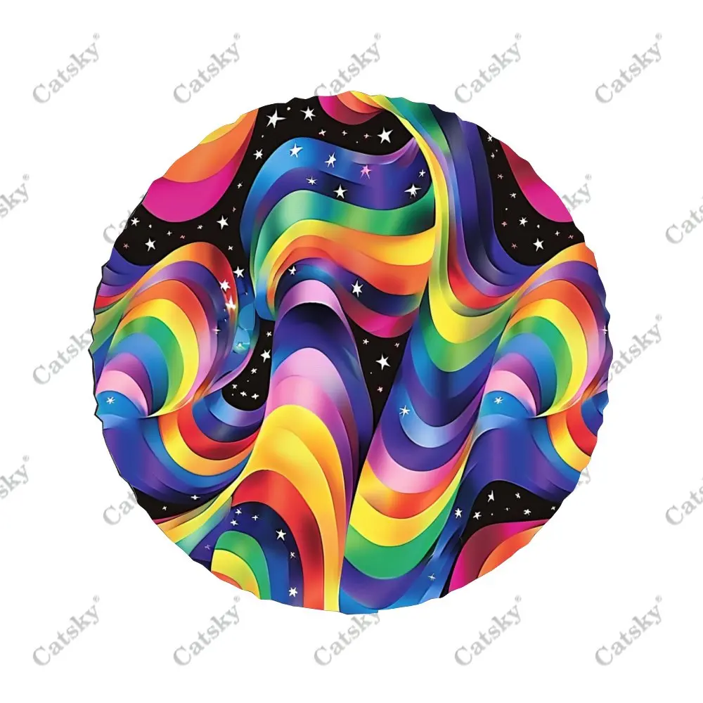 Colorful Trippy Ripple Lines Car Spare Tire Cover Auto Accessories Decor Wheel Wrap Protect for Trailer SUV Truck Camper 14-17in