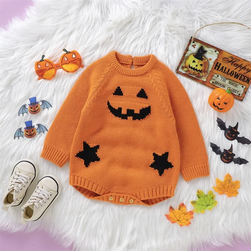 

Spooky Halloween Toddler Jumpsuit with Scary Ghost Print and Long Sleeves Crew Neck Baby Romper Costume for Infants