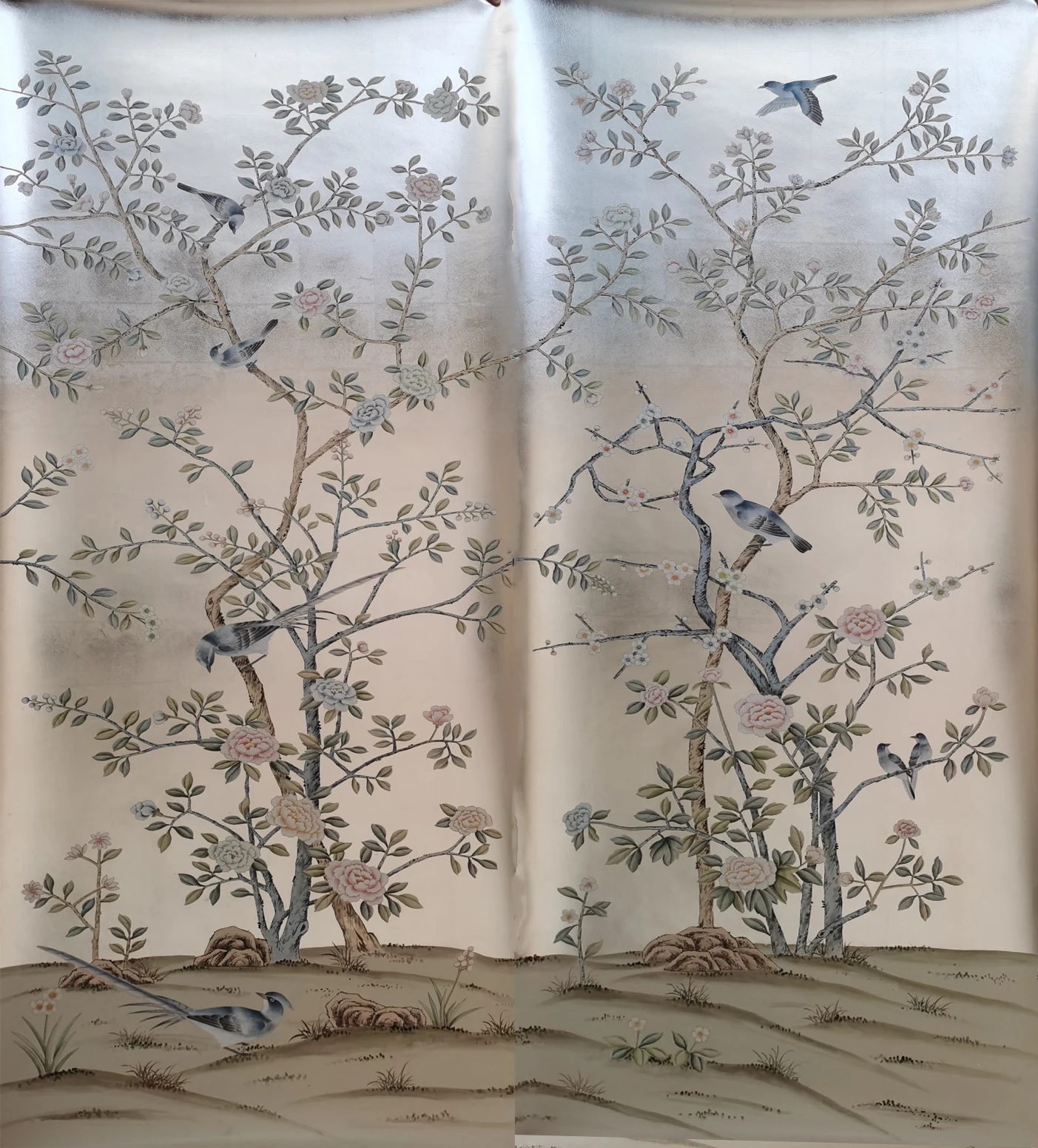 Personalizado Luxo Feito à Mão Ouro Dourado Papéis de Parede Pintados à Mão Flores & Pássaros Quarto Sala de Estar Estudo Sala de Jantar Varanda Sofá Parede tv