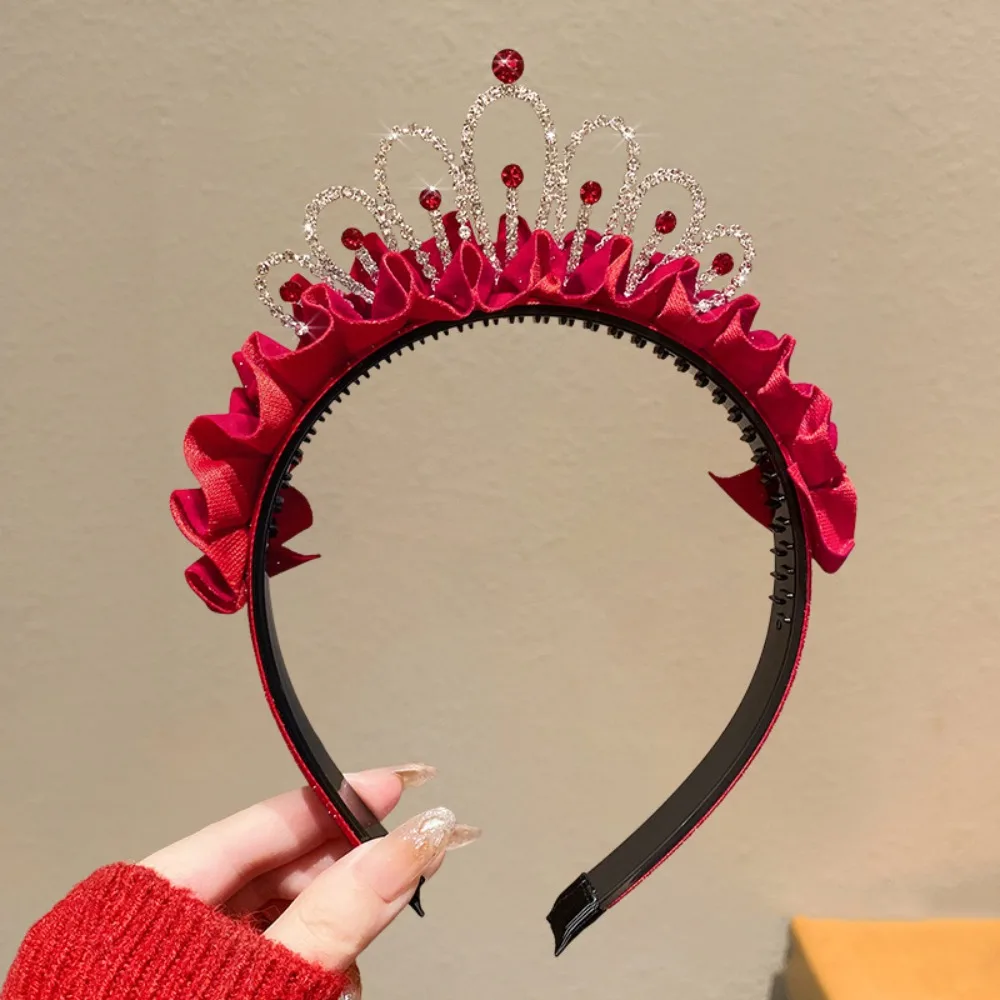 

Hair Hoop New Year Headband Rhinestone Zircon Princess Crown Hair Accessories Tang Suit Hair Hoop New Year Red Head Wear Girl