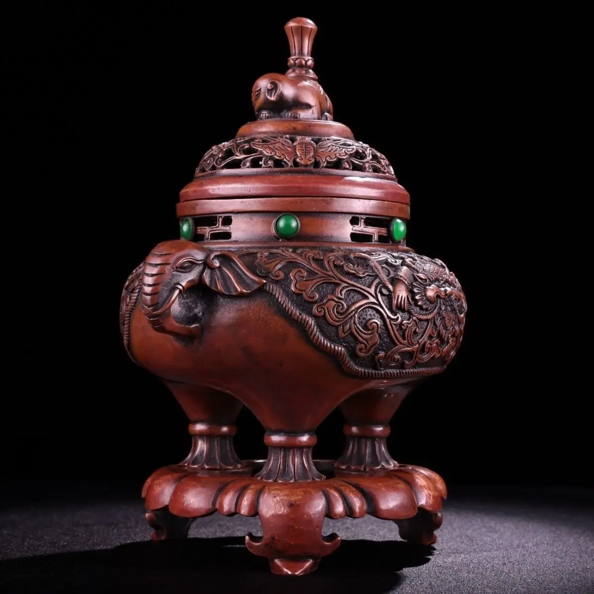 An old pure copper all-copper handmade gem-inlaid incense burner