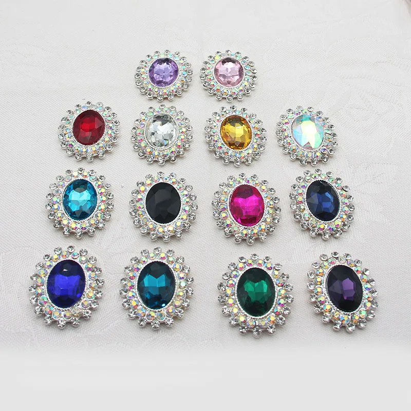 10pcs/Batch 30*25mm Creative New Silver Lace Oval Rhinestone Buttons for Decorating Clothes Skirts, Handmade Accessories, Hair A