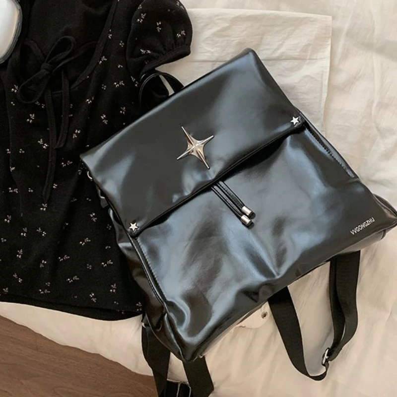 Pu Leather Women New Trendy Fashion Students Backpack Casual Travel Hand Bags Streetwear Y2k Aesthetic Vintage Star Schoolbags