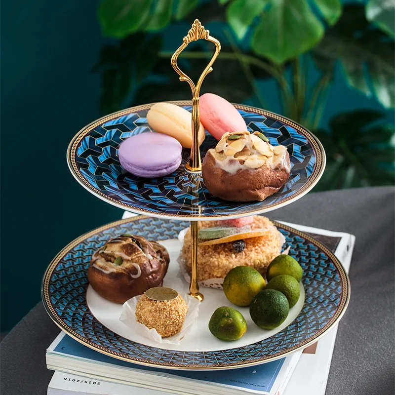 Bone China Snack Plate Housewarming Birthday Table Two-Layers Holiday Banquet Double-Layers Candy Plate