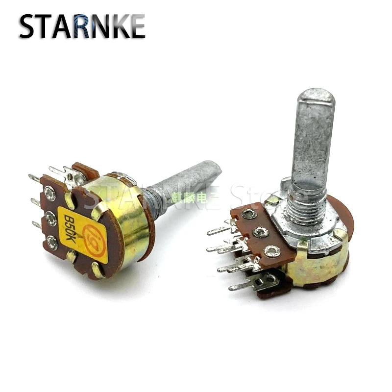 2PCS High Quality 16 Type 6-Pin Dual B50K Power Amplifier Audio Volume Potentiometer 40 Points Step D Shaft Length 25mm