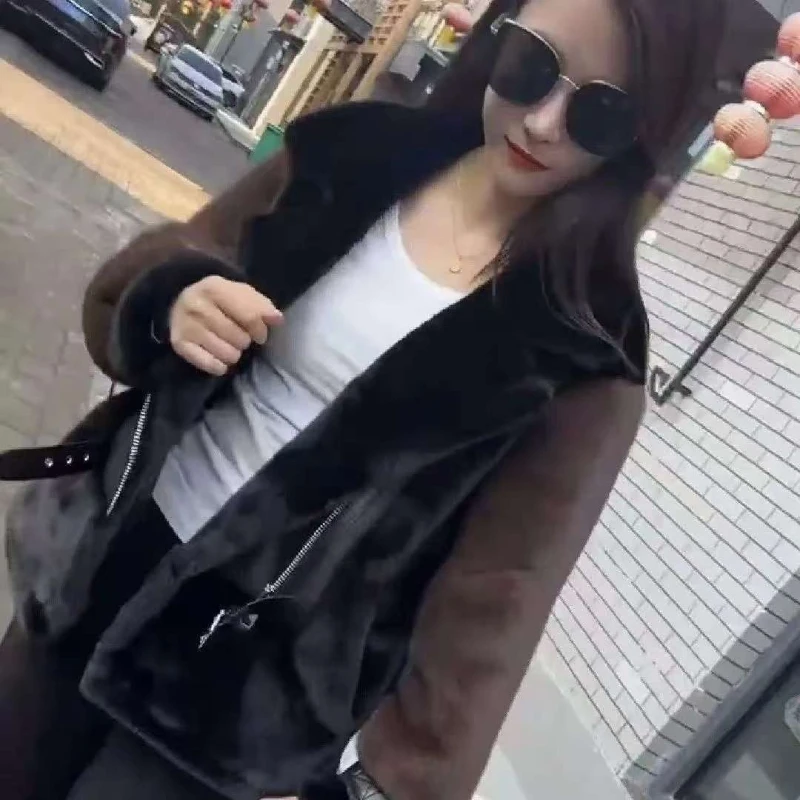 Nowa kolekcja jesień 2025, luksusowy, modny, luźny, gruby, ciepły płaszcz damski do pracy, średniej długości, imitacja futra norki, trend JJ138