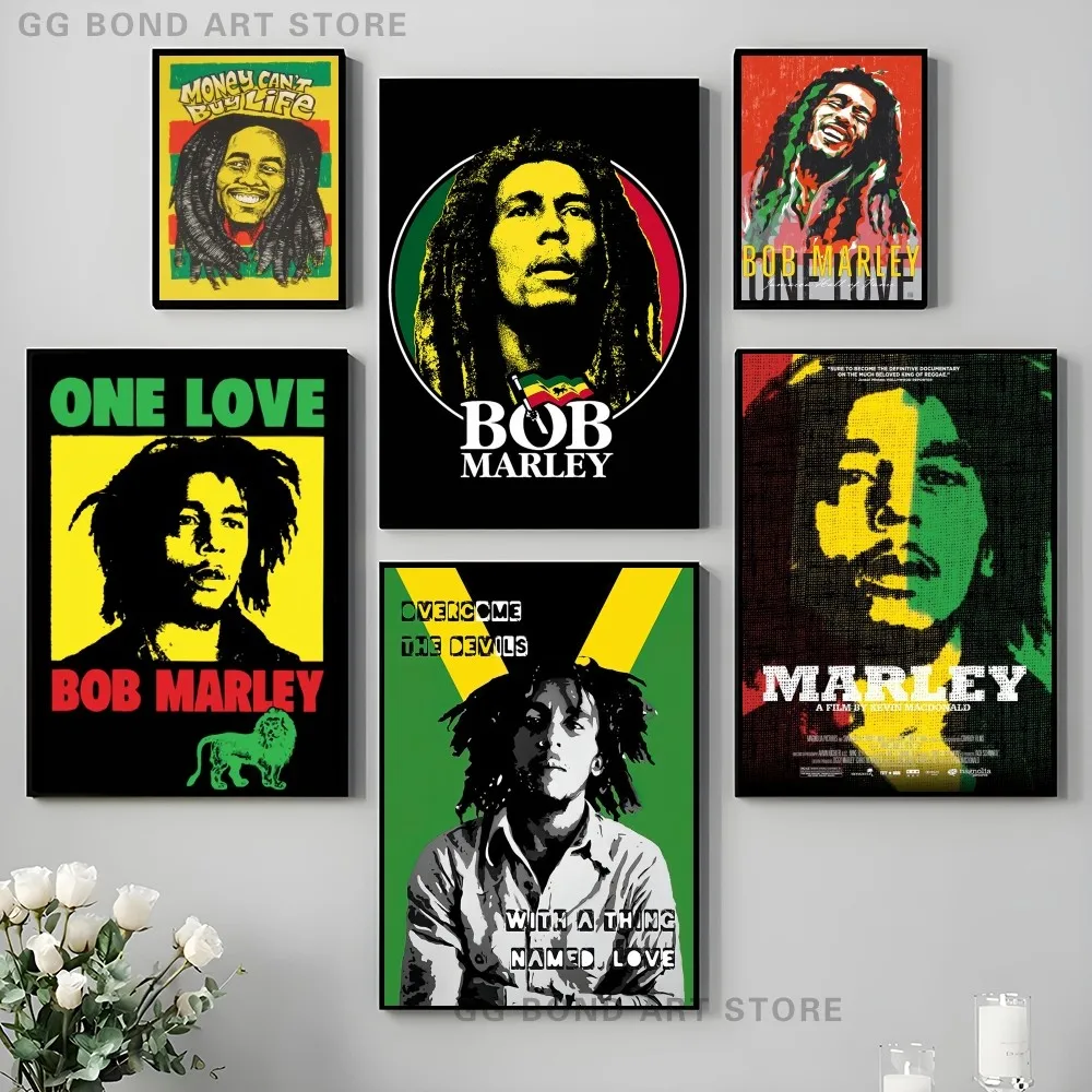 1PC Rapper Singer Self-adhesive Bob Marley Decoration Poster Art Waterproof Paper Sticker Coffee House Bar Room Wall Decor