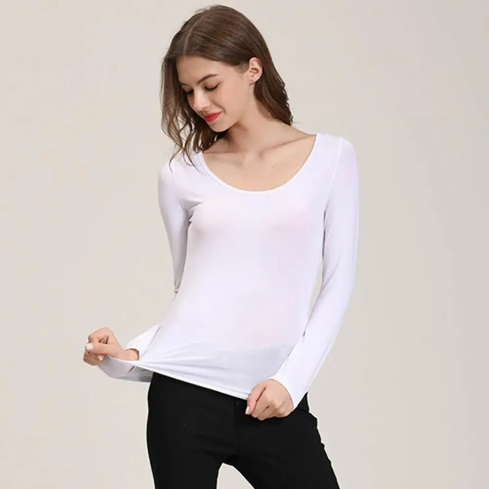 Pull à manches longues pour femme, T-shirt à encolure dégagée, Solide, Basique, Chaud, Près du corps, Respirant, Haut de base pour 03/Wear