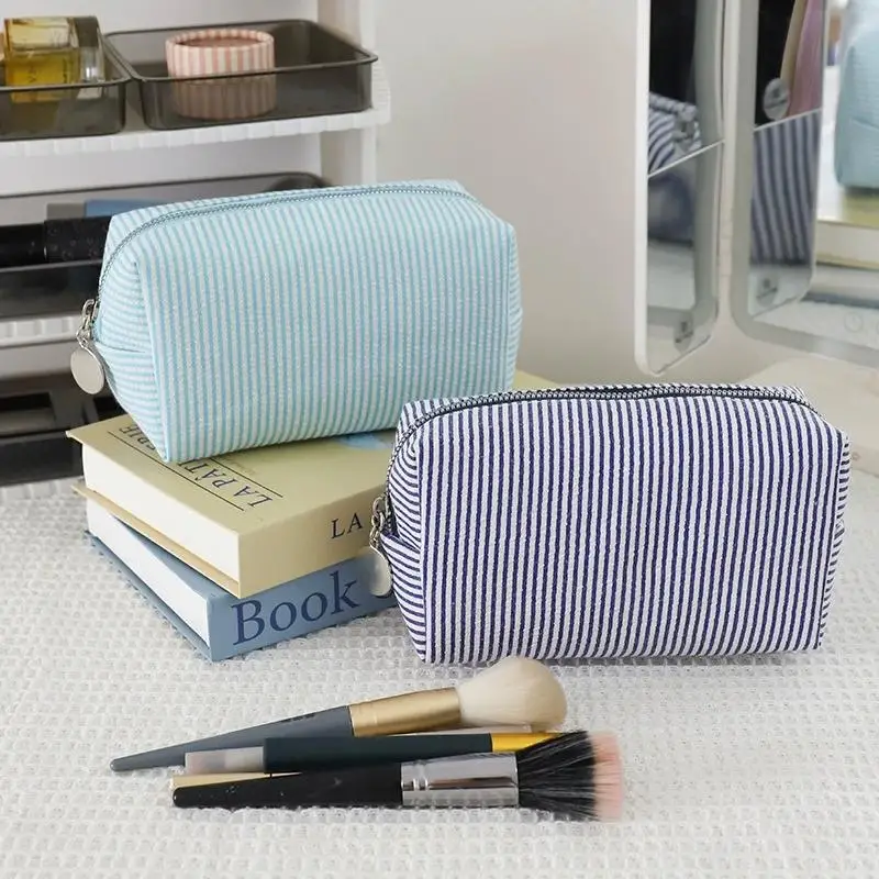 

Свежая простая полосатая косметичка большой емкости, косметичка, пенал, дорожные сумки для туалетных принадлежностей, сумка для хранения туалетных принадлежностей