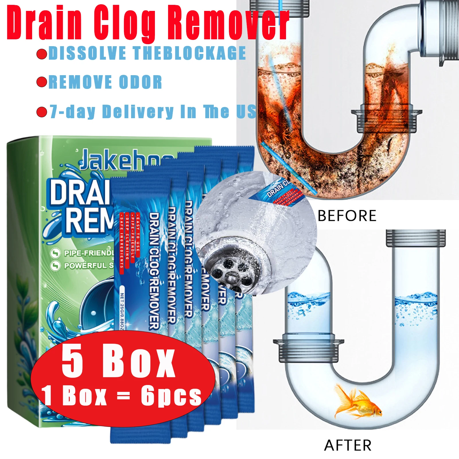 

30pcs Drain Clog Remover Kitchen Toilet Sink Sewer Pipe Dredging Cleaning Channel Stain Removal Foam Cleaner High Efficiency