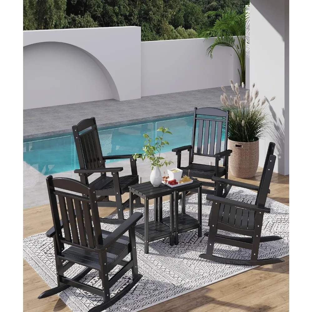 3-Piece Outdoor Rocking Chairs Set, High Back Patio Rocker with Side Table, HDPE All Weather Resistant Oversized, Customized