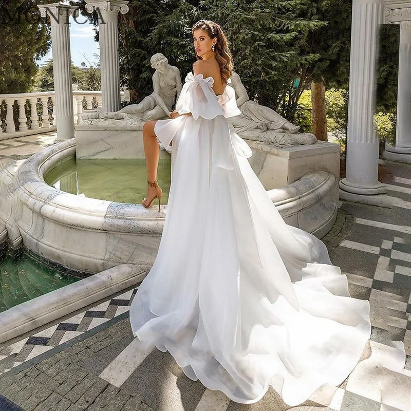 Exquisite Wedding Dress For Women Sweetheart Short Puff Sleeve Backless Bridal Dress A-LINE Floor-Length Court Robe De Mariee