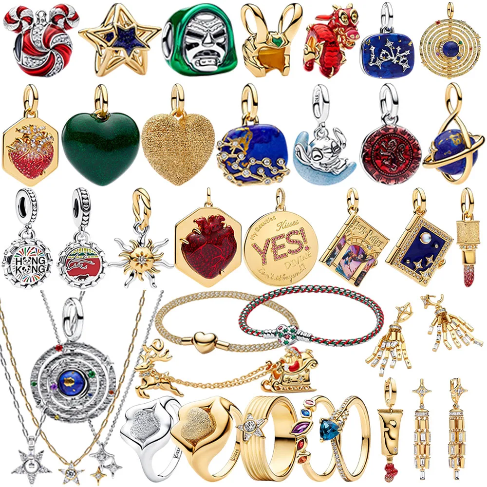 New Original 925 Silver Cosmic Theme Charms Planet Star Sun Rose Dragon Lips Lipstick Bead Pendant Fit Bracelet Necklace Jewelry