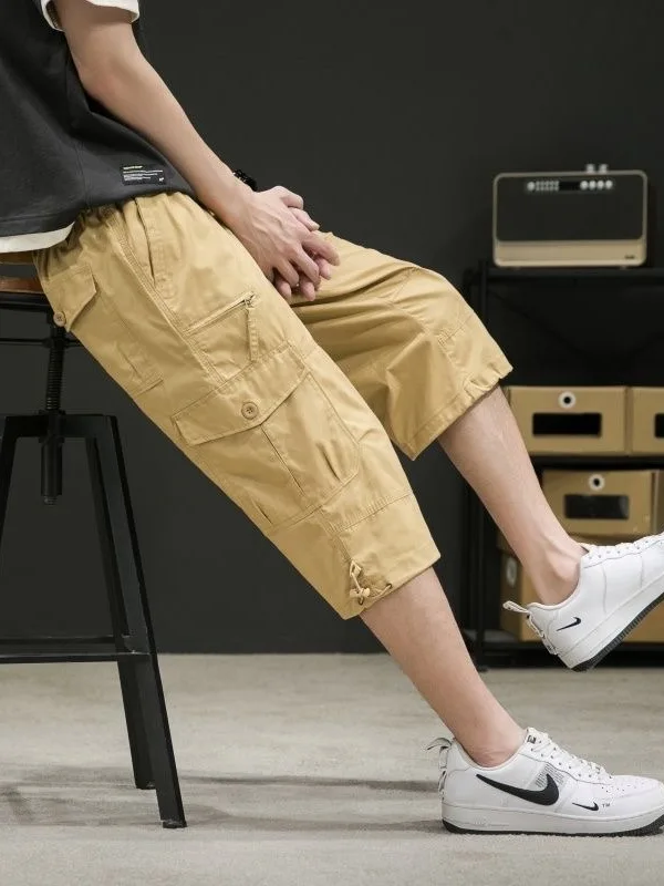Loose Straight Leg Workwear Pants Men Summer Casual mid Waist Cotton Shorts Durable Fashion Brand Sporty Seven Inch Shorts