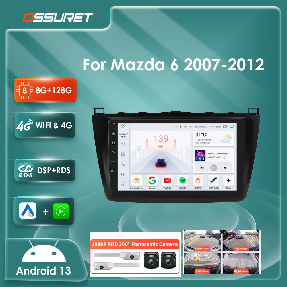 

2din Android 13 Autoradio GPS Carplay For Mazda 6 2007 2008 2009 2010 2011 2012 multimedia player 4G BT car intelligent systems