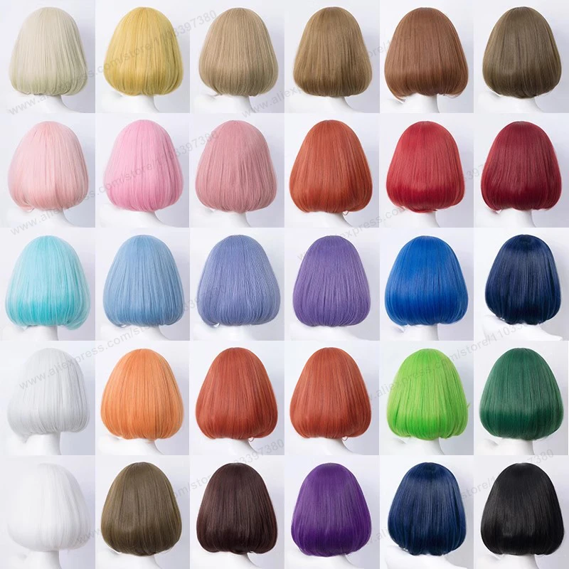 35cm Short Bob Cosplay Wig Golden Yellow Red Purple Black Blue Pink Women Bobo Hair Heat Resistant Hair Universal Anime Wigs