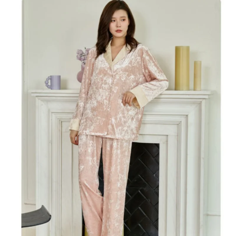

Velvet Nightwear For Women Pajamas Women's Clothing Sets Comfortable Long Sleeve Sleepwear For Sleeping Pijama Pyjama Femme