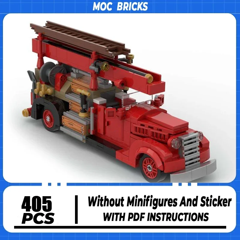 Moc Building Block V8-85 Fire Truck Model Technology Brick DIY Assembly Honest Car Toy For Holiday Gift