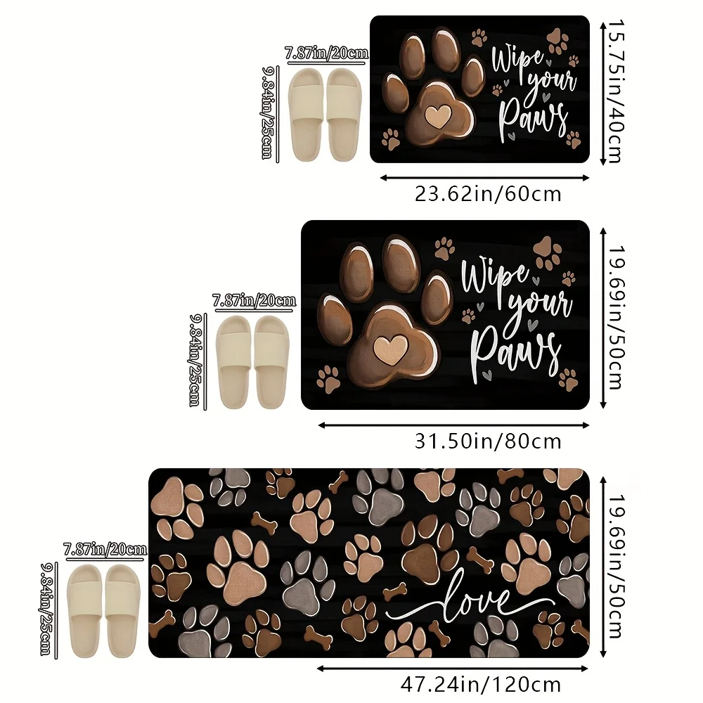 VIKAMA Cartoon Cute Carpet Puppy Paw Print Doormat Welcome Mat Kitchen Rug Living Room Carpet Winter Rug For Bedroom Warm Home D