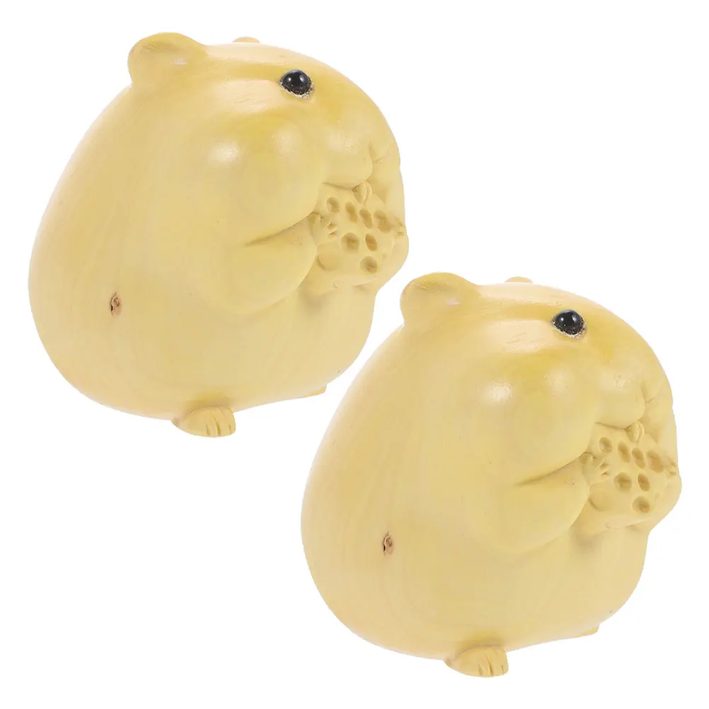 

2 Pcs Wooden Small Animal Ornaments Boxwood Figurines Adorable Hamster Carvings Decorative Statue Gifts