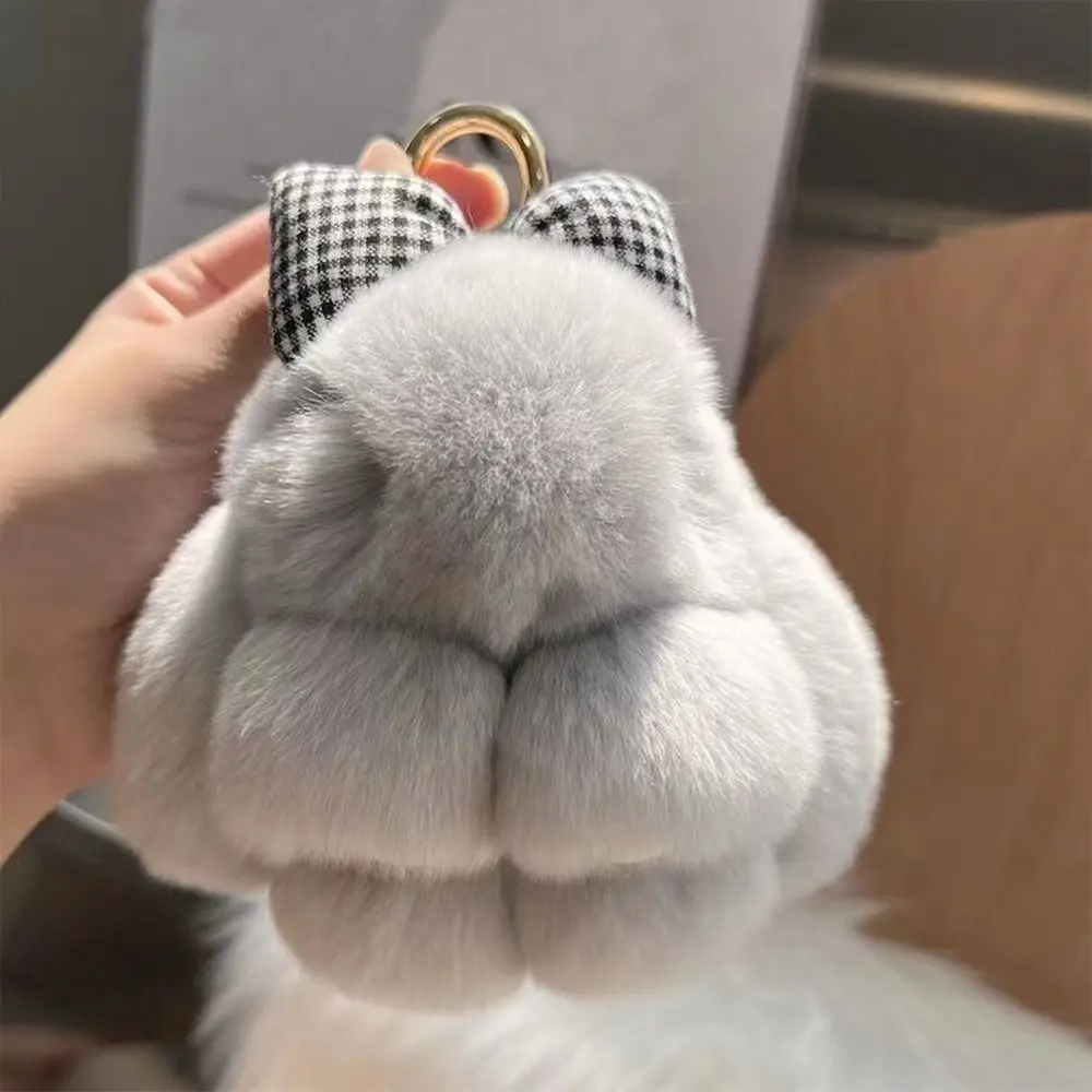 Plush Pompoms Bow Rabbit Pendant Cartoon Hanging Ornament Fluffy Bunny Doll Keychain Stuffed Doll Car Keyring Bag Accessories