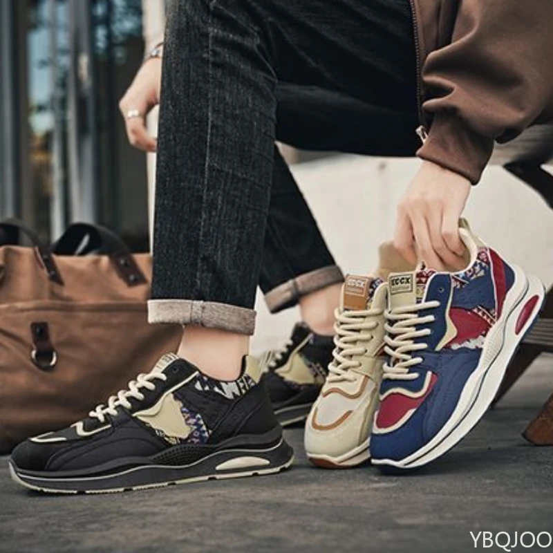 

Большой размер, весна и осень, новая повседневная мужская обувь на толстой подошве, увеличивающая рост, нишевая трендовая универсальная спортивная мужская обувь на плоской подошве