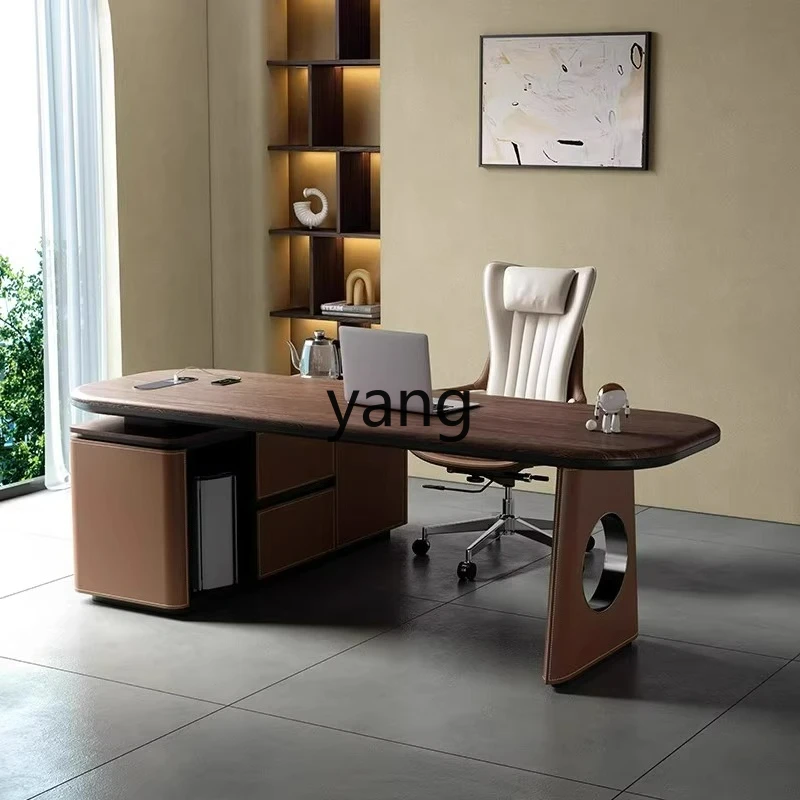 LTT Italian minimalist corner desk home desk study computer desk solid wood saddle leather