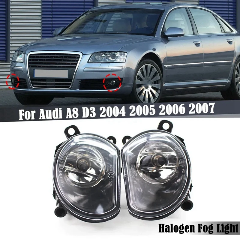 ●For A8 D3 2004-2007 4E0941700A Right Front Driving Fog Lamp Light Assembly with Halogen Bulbs