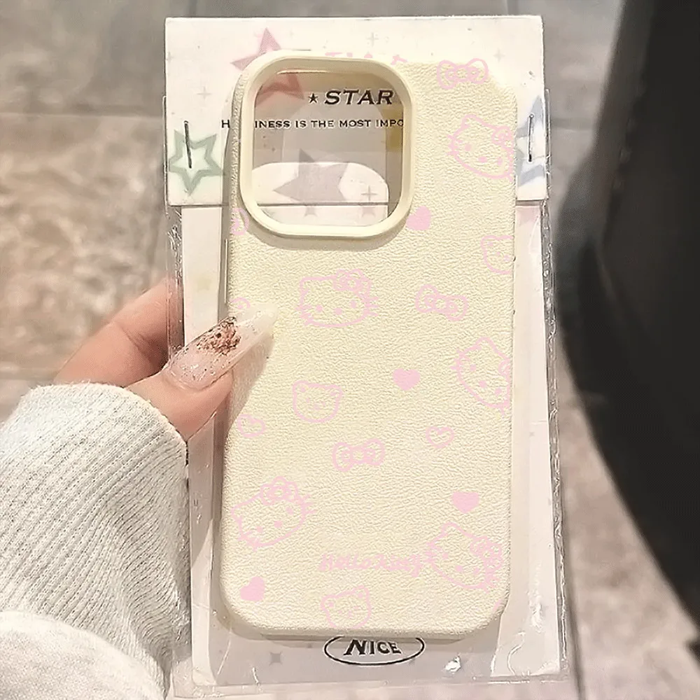 Cute HelloKitty Pink Line Cat Phone Case For iPhone 17 16 15 14 13 12 11 Plus Pro Max X XR XS 17 Air 15 14 Plus Shockproof Cover
