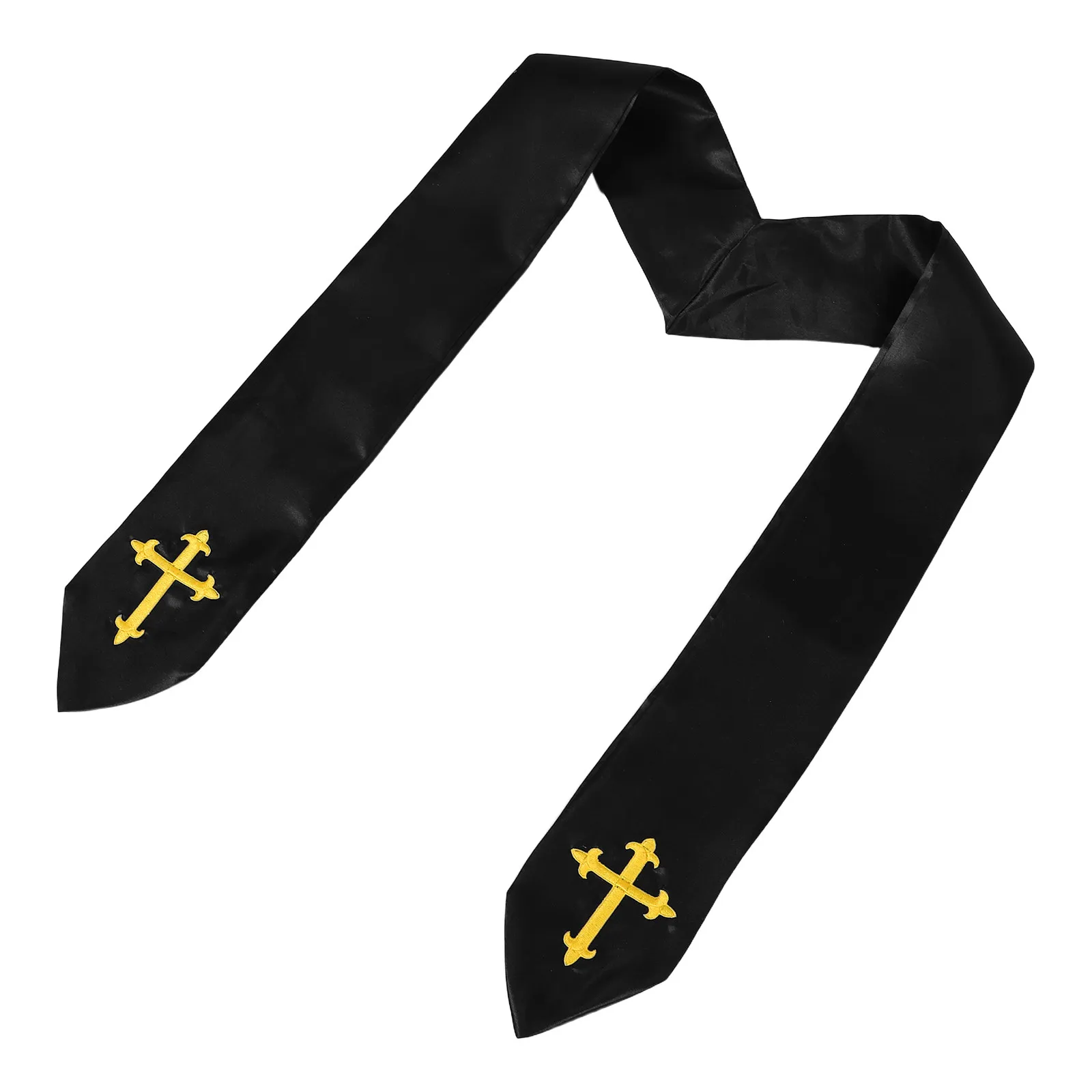 Unisex Adult Clergy Stole Black Embroidered Cross Handcrafted Premium Comfort Breathable Fabric for Wedding Baptism Confirmation