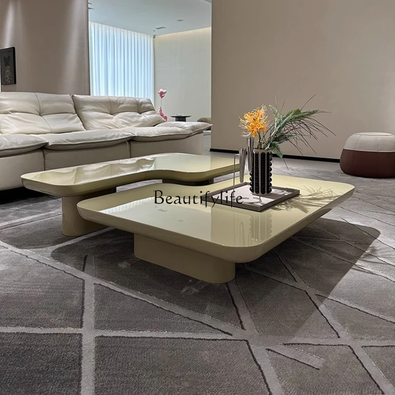 

04Living room coffee table solid wood paint special-shaped combination high-end creative F shape bamboo sofa coffee table