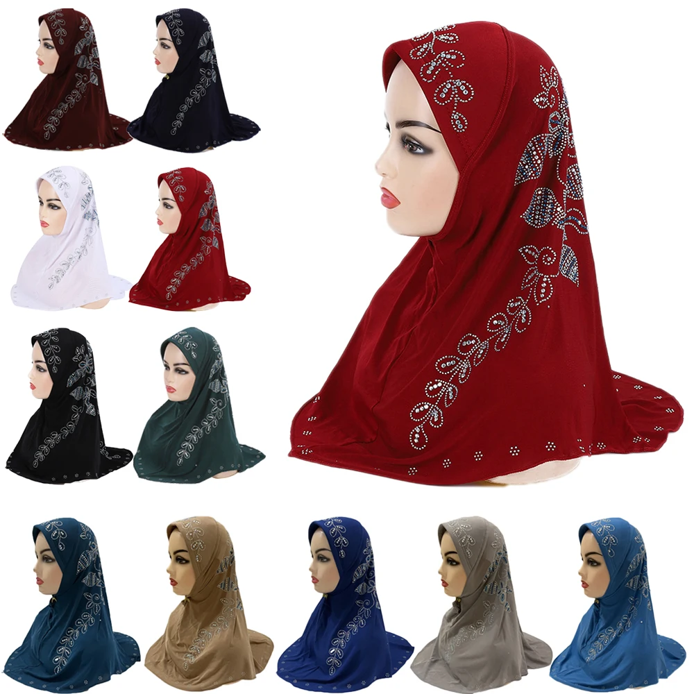 

Ramadan Women Muslim Instant Hijab With Diamonds Prayer Malaysia Shawls One Piece Amira Ready Wear Scarf Bonnet Turbante 65*55cm