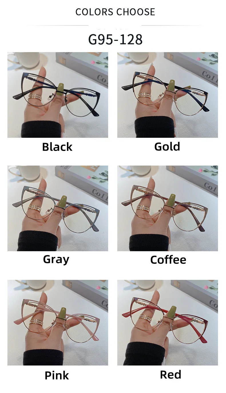 Neue Marke Design Retro Dame Cat Eye Rahmen Photochrome Anti Blau Licht Computer Hyperopie Frauen Lesebrille Grad 0 bis +6 – Detail 6