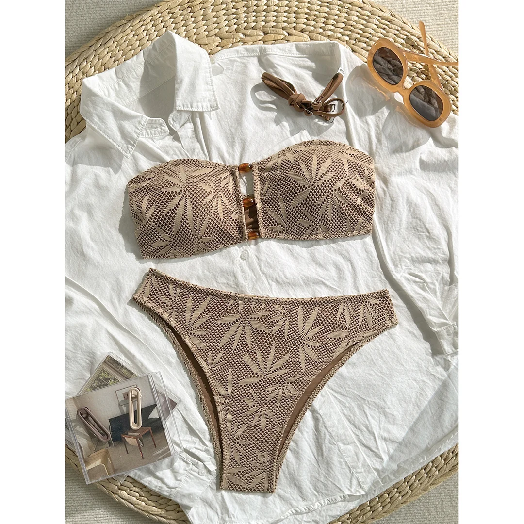 Sexy Cut-Out-Bandeau-Bikini, Damen-Badebekleidung, zweiteiliger Bikini, brasilianischer, gepolsterter Badeanzug, Badeanzug, Schwimmanzug V7959 – Detail 8