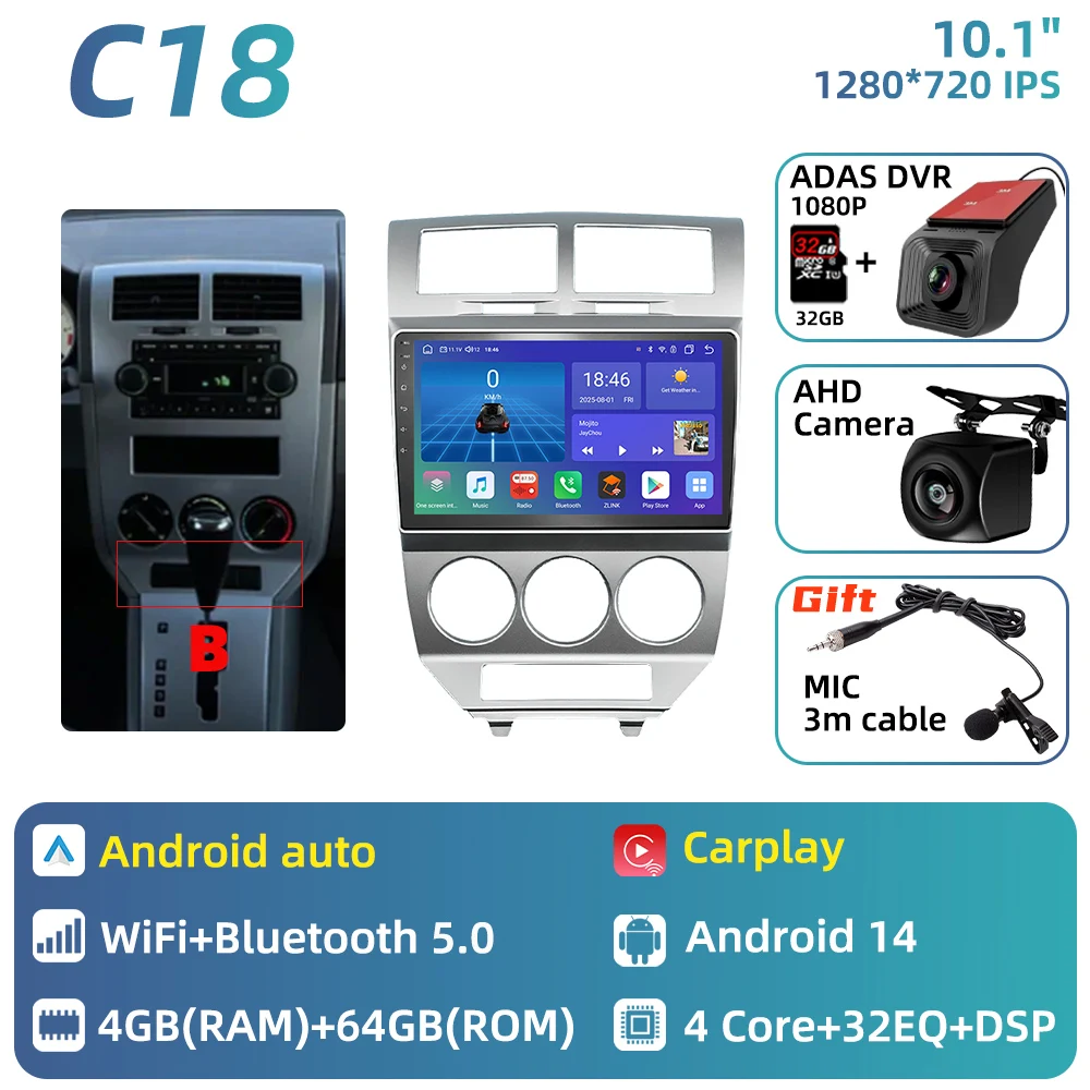 Auto Multimedia voor Dodge Caliber Jeep Compass 1 MK Patriot 2006 - 2010 Android autoradio Carplay GPS Navigatie 2 Din Stereo DSP