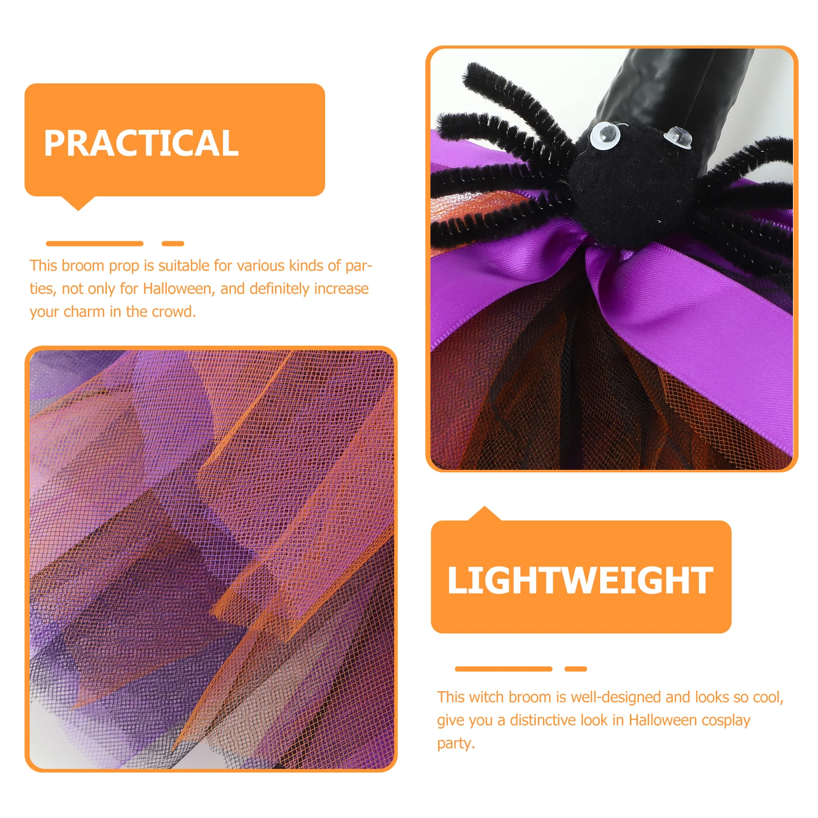 

Broom Halloween Witch Broom Prop Purple Lightweight Smooth Handle Cosplay Party Decorations Costume Accessory