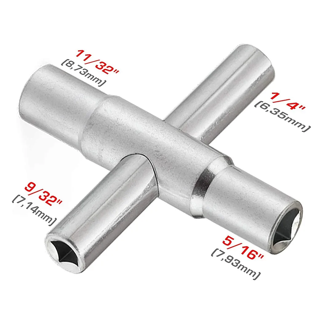 1/4 9/32 5/16 11/32inch 4 Way Sillcock Key Steel Faucet Wrench Removable Tap Switch Water Valve Key Bathroon Kitchen Hand Tool