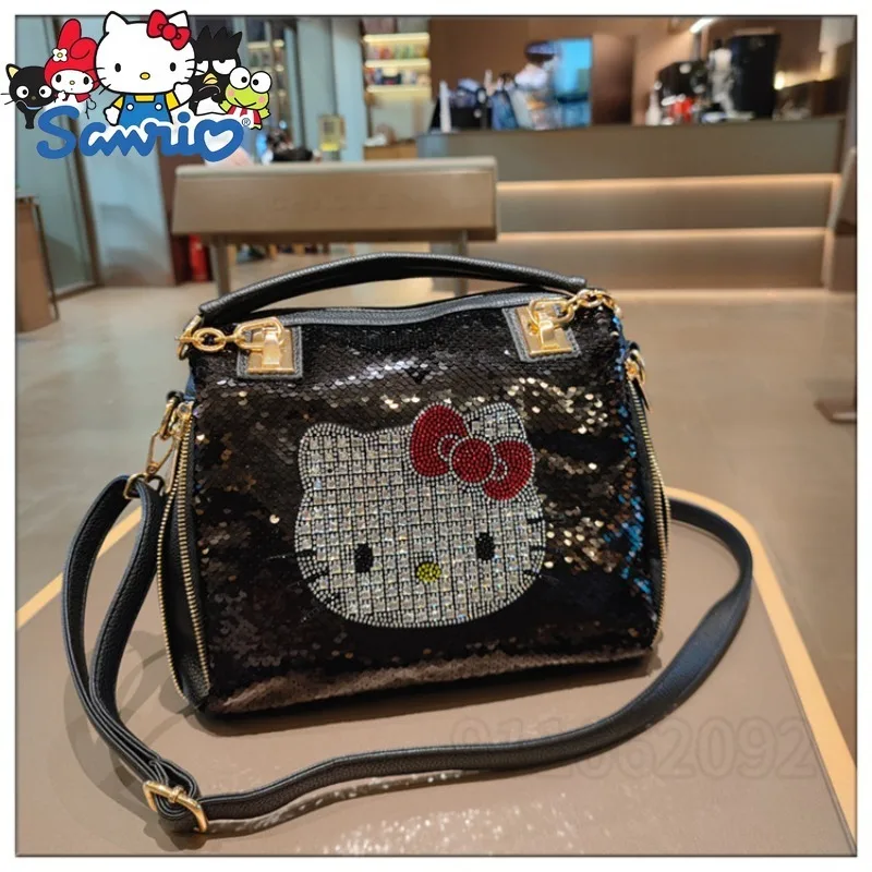  Hello Kitty Sequined Women's Handbag Luxury Brand Fashion Women's Sequined Shoulder Bag Large Capacity Casual Women's Bag