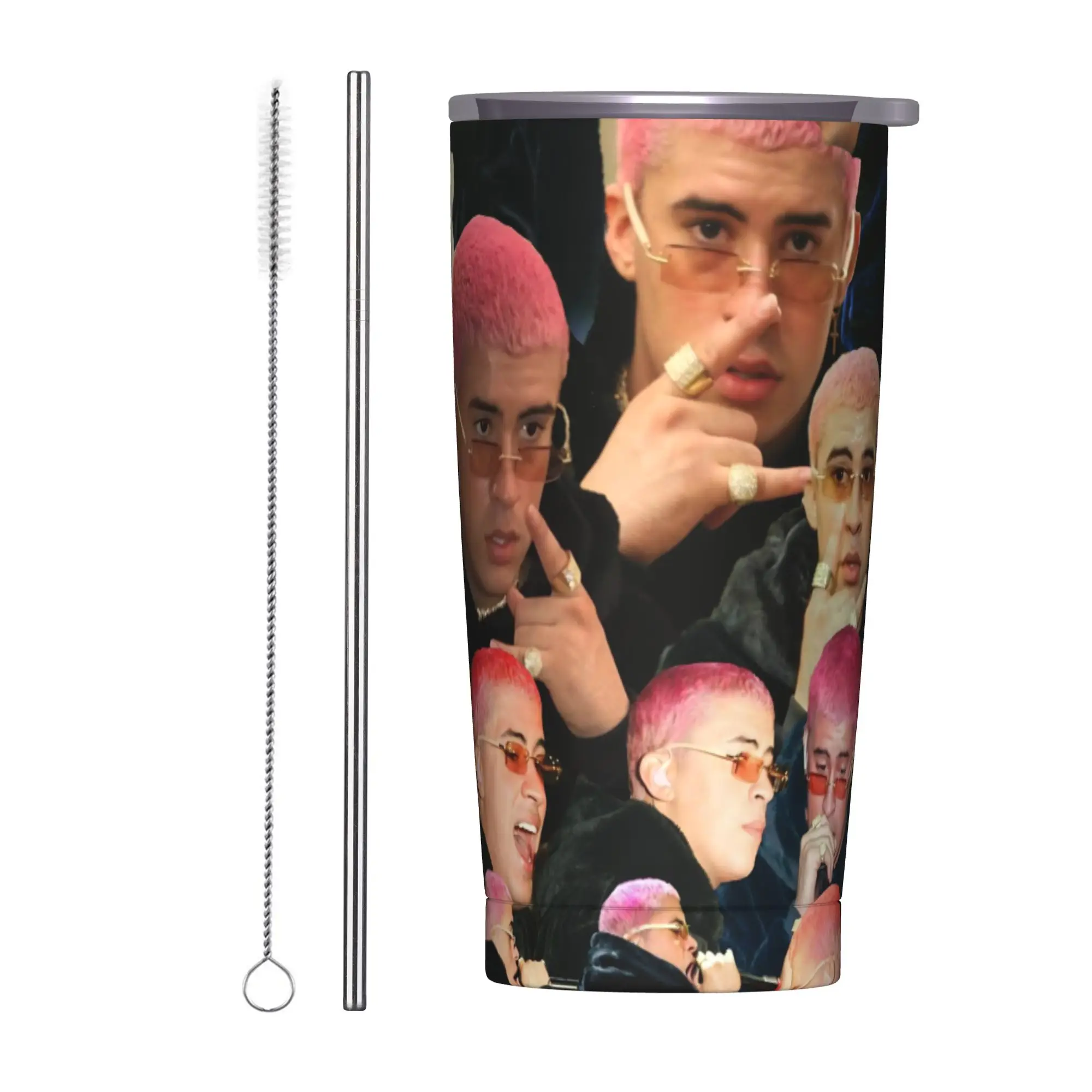 Bad Bunny DTMF Tour 2026 Insulated Tumbler with Straws Lid Stainless Steel Thermal Mug Outdoor Portable Hot Cold Drinks Cup 20oz