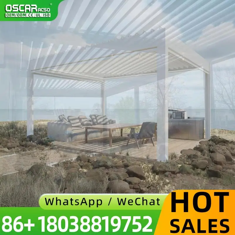 Sturdy Aluminum Pergola with Retractable Roof Adjustable Louvers Innovative Weatherproof Backyard Patio Garden Deck USA Europe V