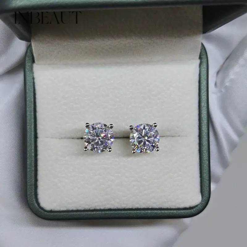 INBEAUT 14K White Gold PT950 Platinum Total 1-6 Carat Excellent Cut Pass Diamond Test D Color VVS1 Moissanite Stud Earrings